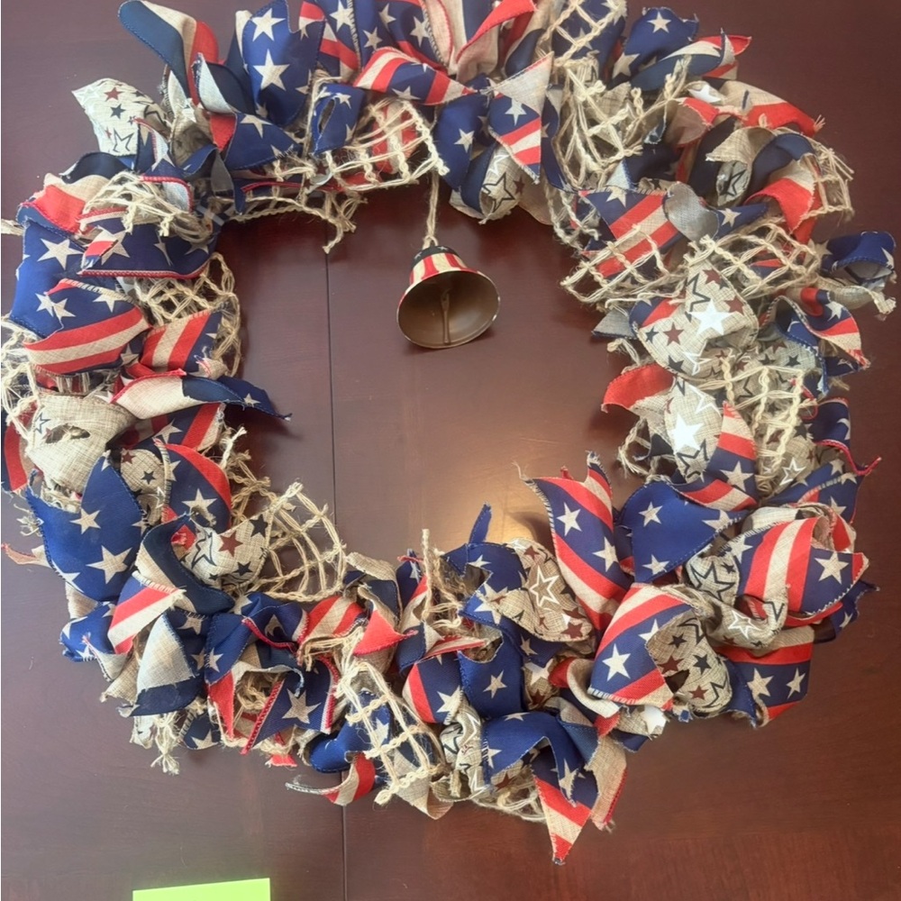 Patriotic Burlap and Fabric Wreath